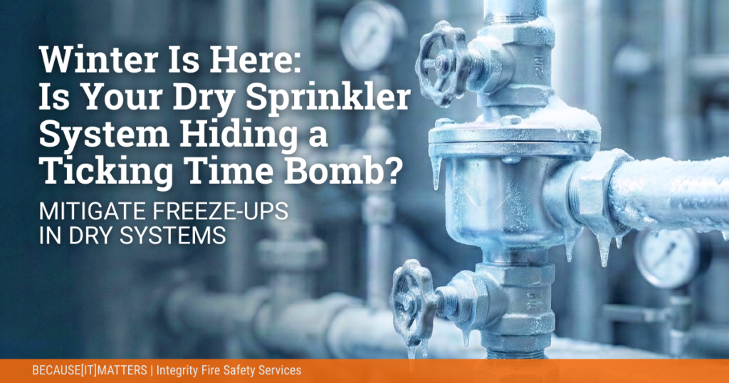 Drum Drip Winterization Blog Banner saying Winter is Here: Is your Dry Sprinkler Hiding a Ticking Time Bomb? Mitigate Freeze-ups in Dry Systems